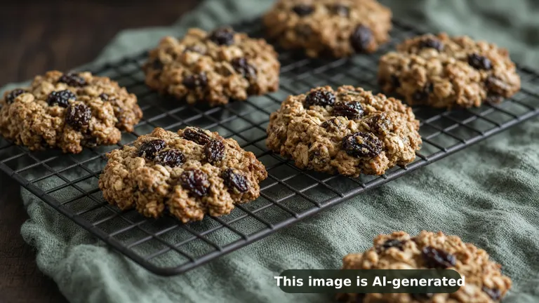 Chewy rustic banana oatmeal raisin cookies with visible oats and plump raisins (AI-generated image)