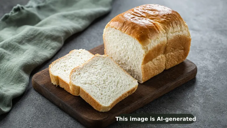 A soft, tall gluten-free milk bread loaf with a glossy golden-brown top, a few thick slices showing a fluffy white crumb (AI-generated image)